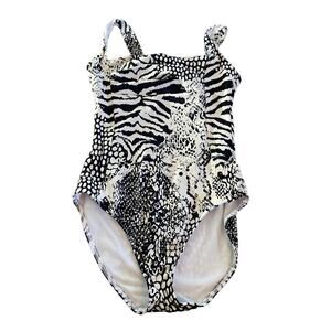 Calvin Klein Women's White Black Animal Print One Piece Swimsuit Size 4